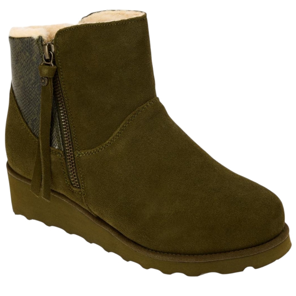 BearPaw Stacey Suede Water Repellent Boots Dark Olive NEW